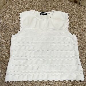 Karl Lagerfeld Paris Scalloped Sleeveless  White Tank Sweater Stretch Top Large